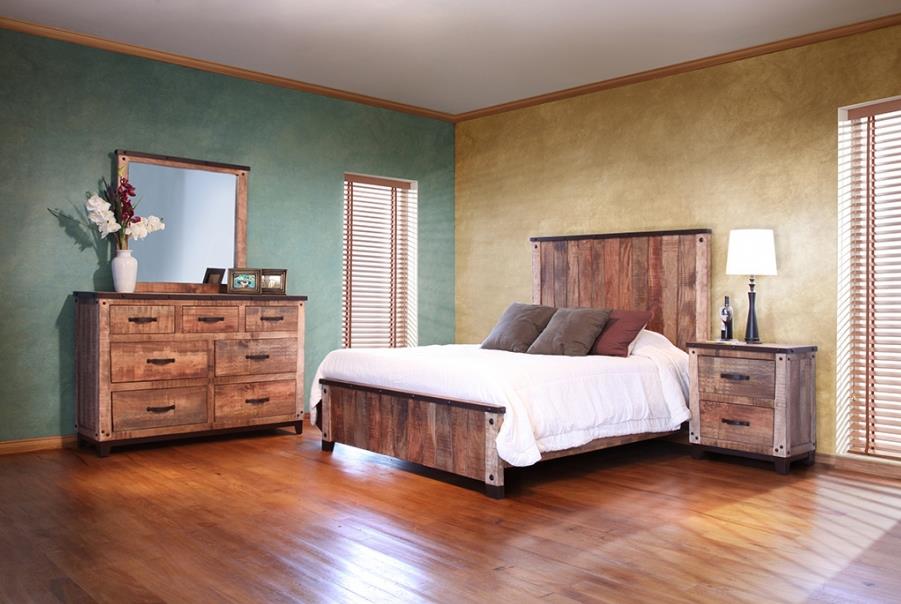 International Furniture Direct Maya Rustic Style Queen Bed with Iron